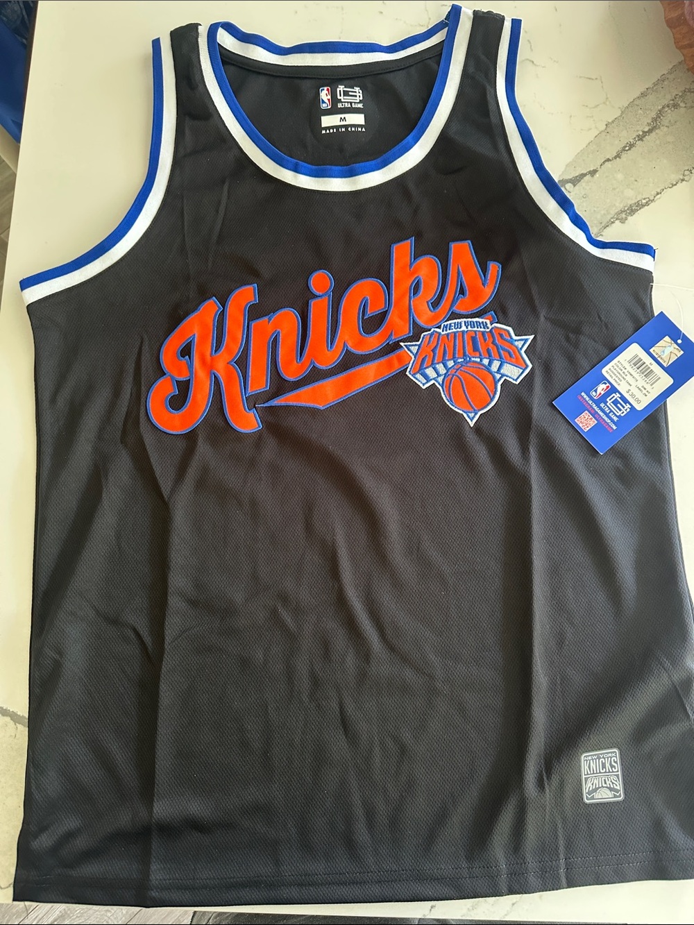 NBA New York Knicks Black Tank with Orange & Blue Script